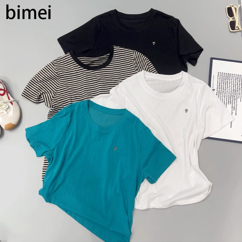 必魅大码轻薄冰凉T恤2025夏季新款简约上衣女54298纯色韩版女装