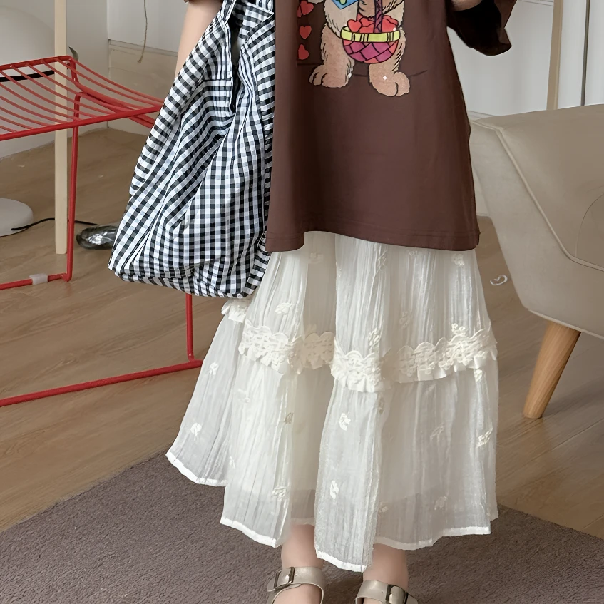乐小悠童装女童半身裙2025夏季新款白色设计感蕾丝花边半身裙百搭
