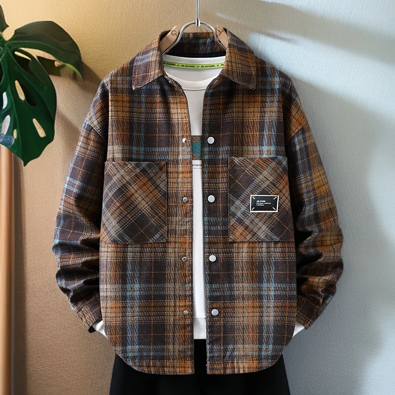奇珀菲仑潮牌格子牛仔夹克男秋季上衣新款长袖衬衫男装外套