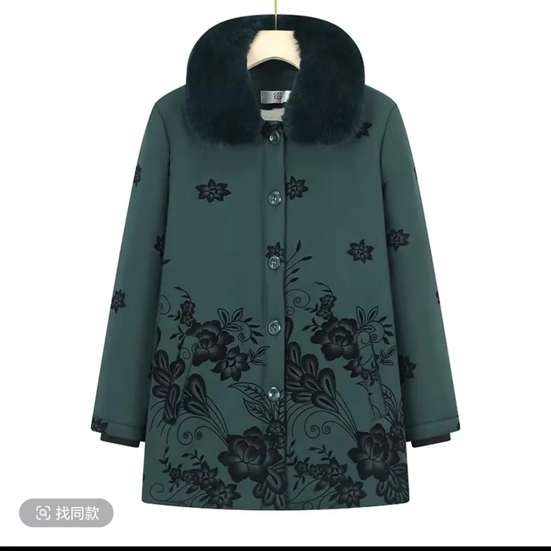 7910中老年人棉服冬季妈妈装棉衣加绒加厚棉袄（无毛领）老仓库二楼