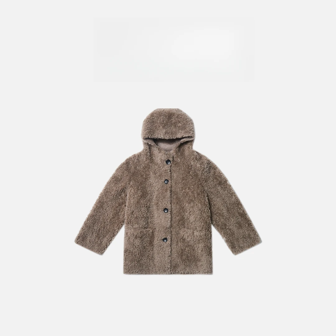 秋冬100绵羊毛连帽单排扣保暖外套622