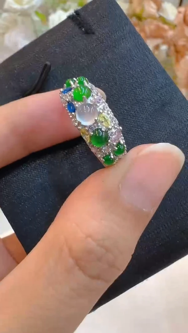 翡翠戒指银S925镶嵌多样性团购发一件