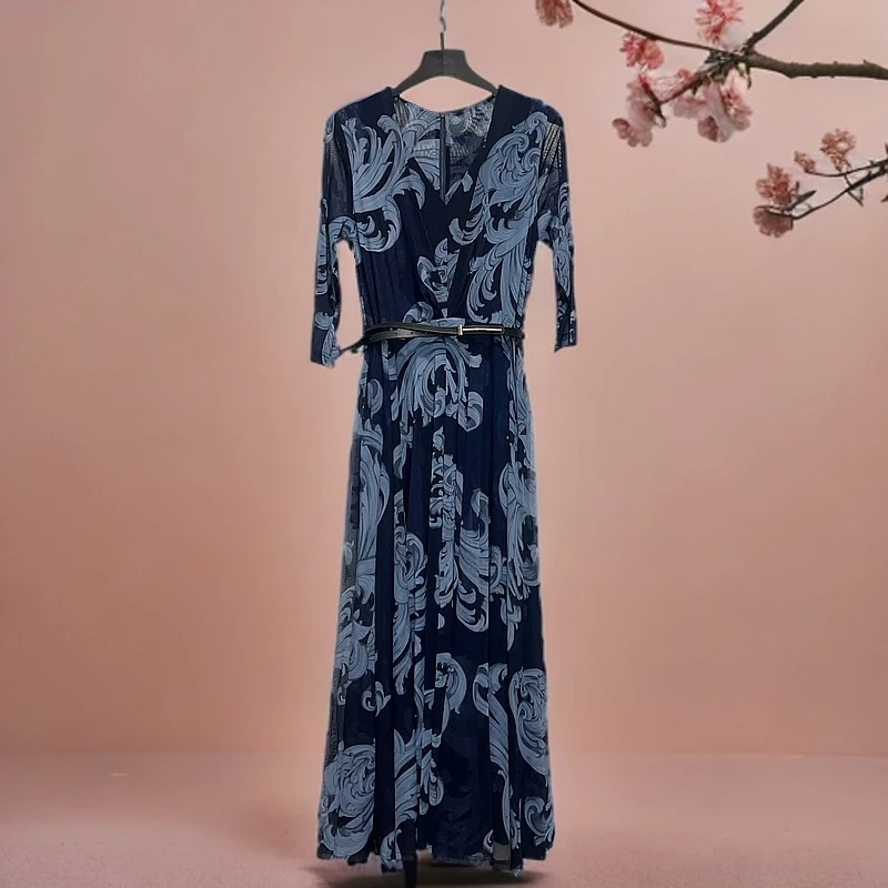 25051设计师新款时尚显瘦百搭洋气连衣裙大气高贵大方优雅长款