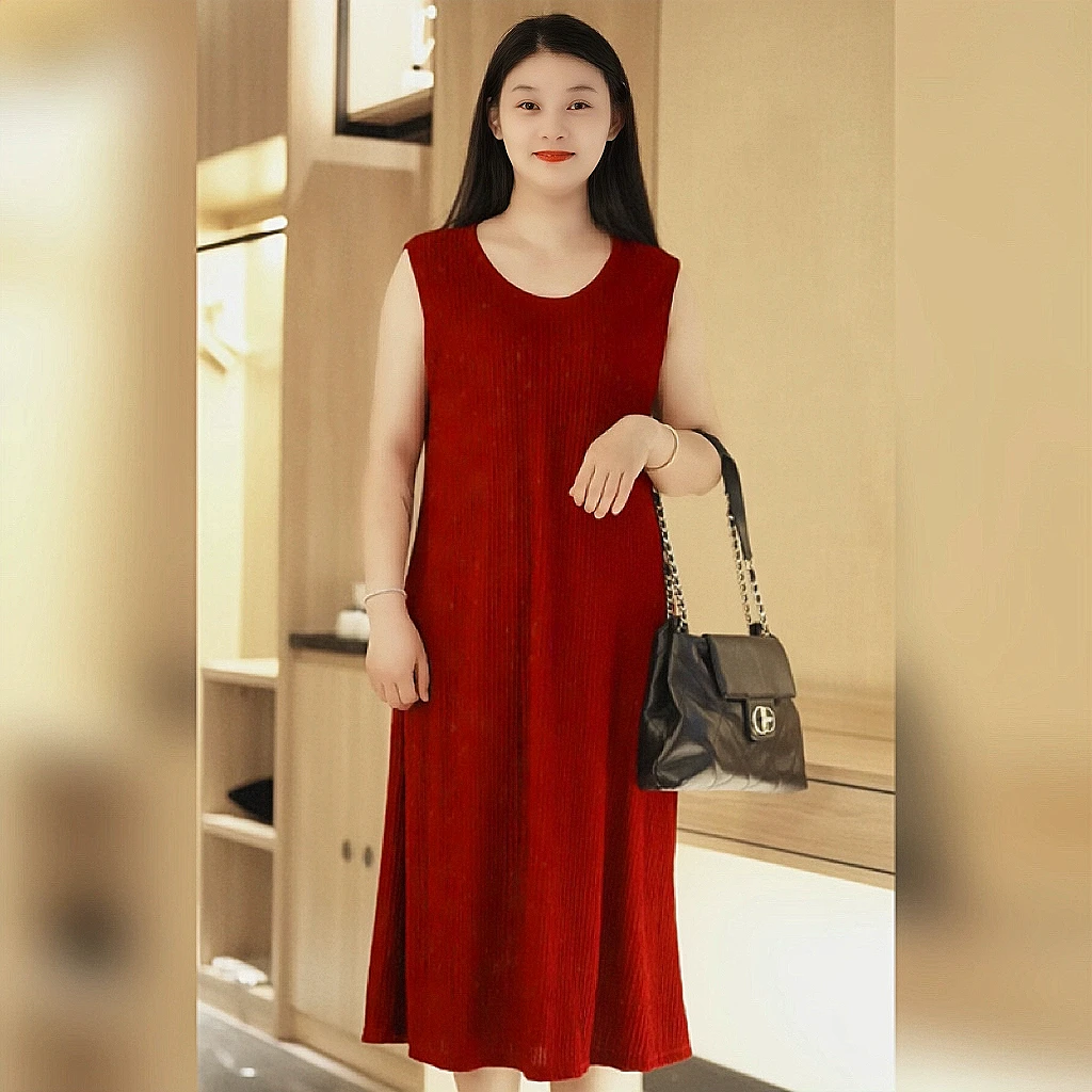 无袖中长裙不褪色圆领大码连衣裙背心常规高腰百搭
