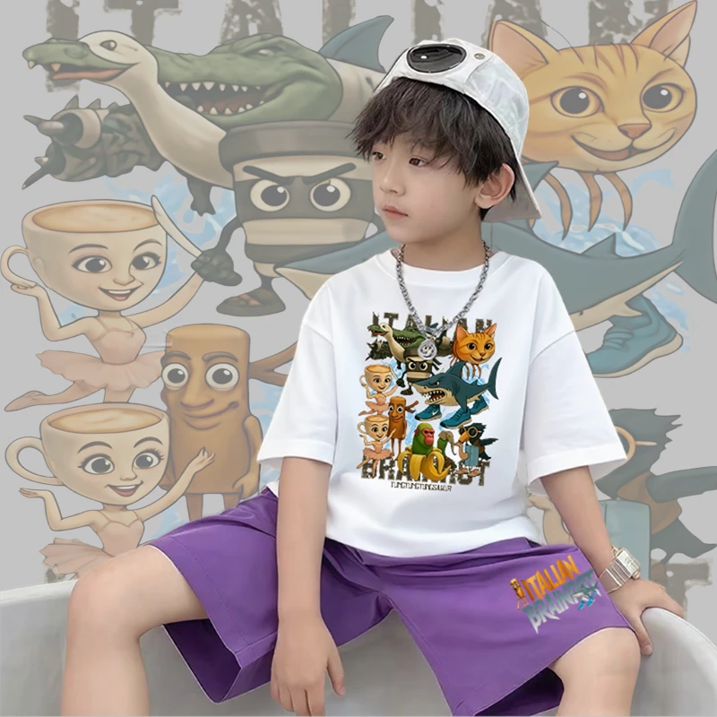 国外山海经男童夏装套装2025新款卡通短袖儿童夏季全棉t恤两件套