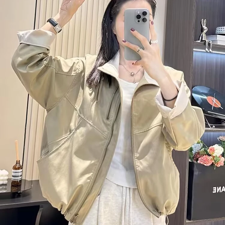 2513拼色休闲百搭双拉链立领春款百搭短外套（衣长59左右）