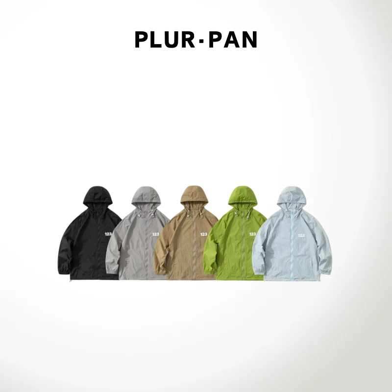 PLUR·PAN情侣款时尚连帽拉链宽松防晒外套 68