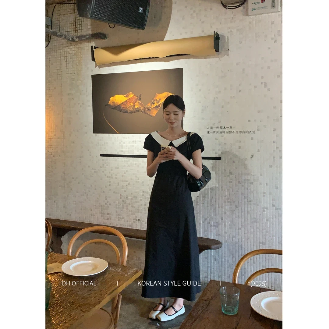 2025年新款法式名媛收腰V领复古长裙洋气小众贵气时尚显瘦连衣裙