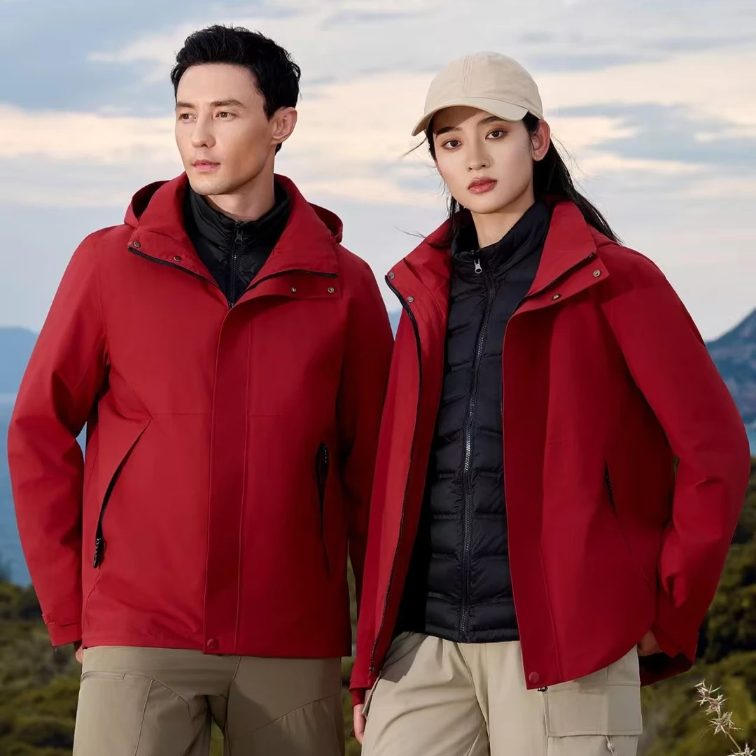 男女三合一冲锋衣可脱卸加绒加厚防风防水户外登山服工作服logo