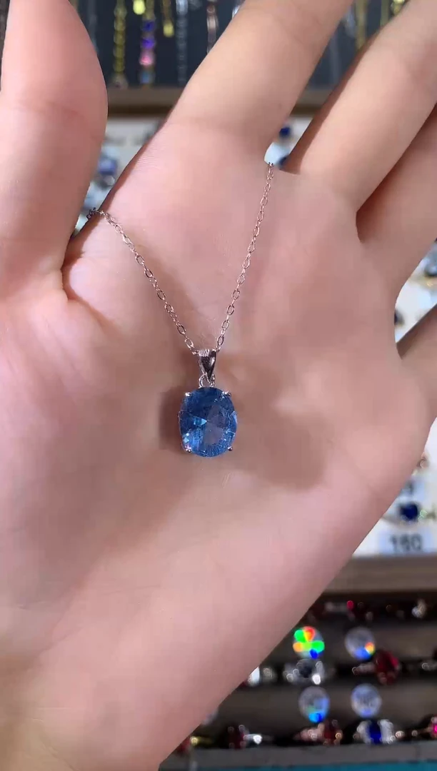 银S925镶嵌吊坠(赠链)海蓝宝石银色911