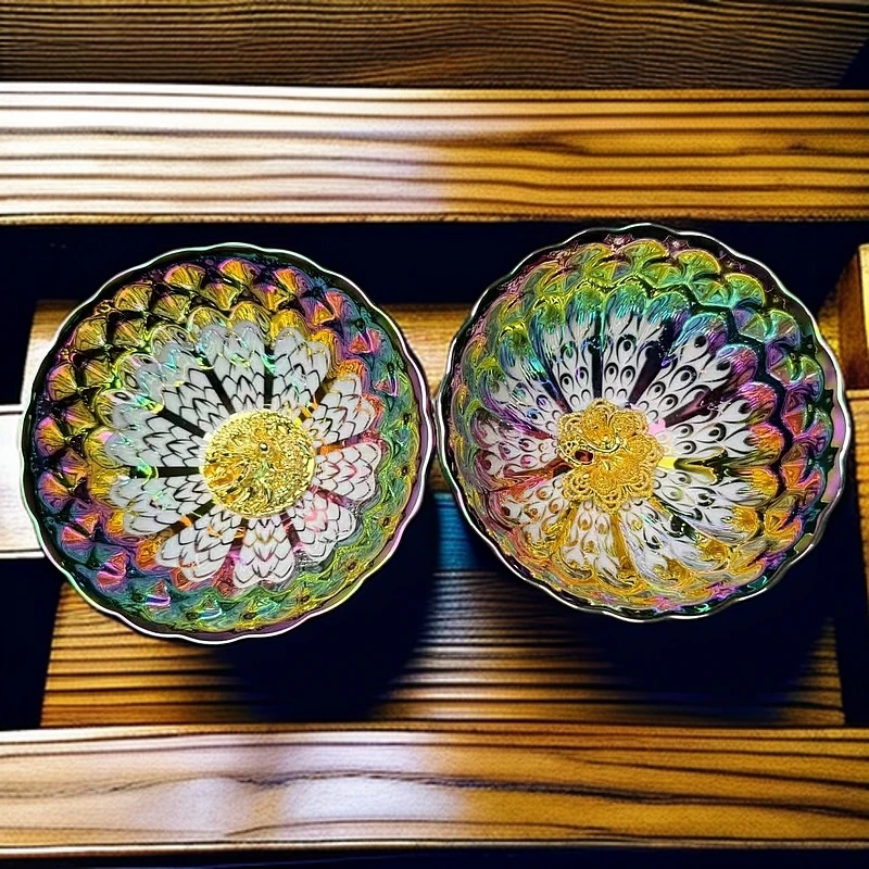七彩梦幻龙凤对杯主人杯手工茶器（无礼盒）