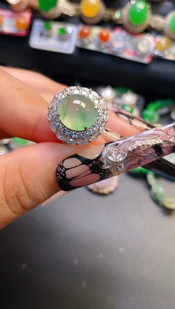 银S925镶嵌翡翠耳饰天然