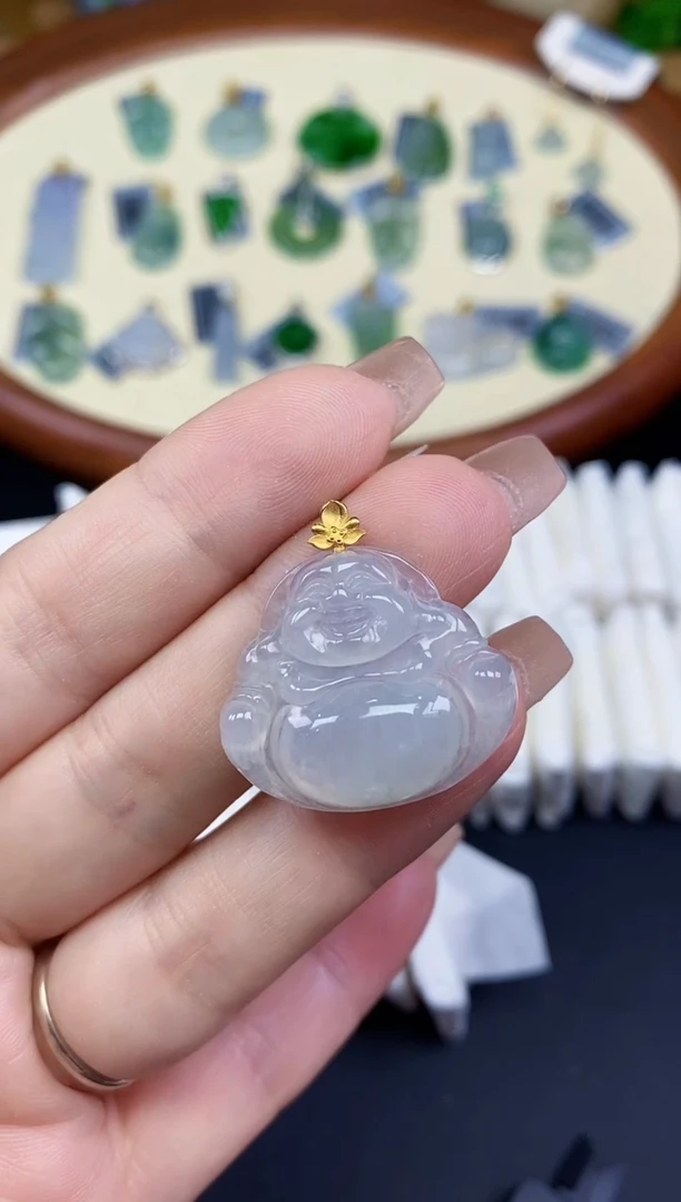 吊坠(不含链)18K金镶嵌翡翠佛公18K金扣镶嵌@@CMT2311