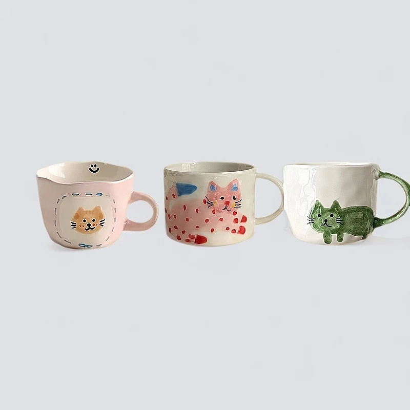 【甜野·TEEN YEAH】绿色小猫杯+粉色小猫+波点小猫套装