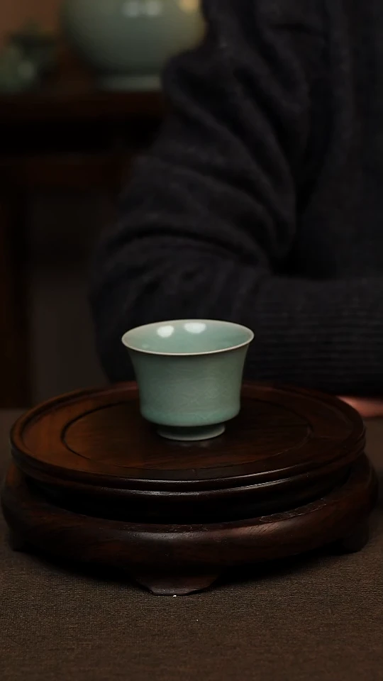 瓷片仿古青绿釉全手工马蹄杯70ml 一级 不带礼盒