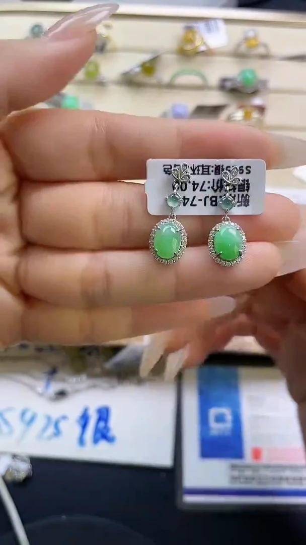 银S925镶嵌戒指翡翠翡翠 蛋面 银S925镶嵌