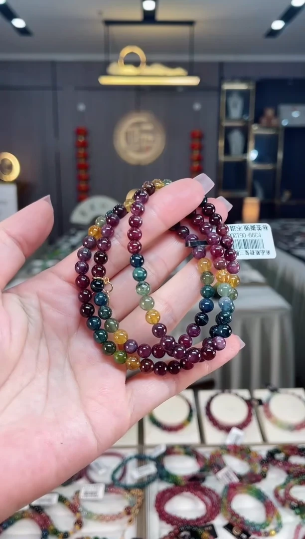 未镶嵌老矿碧玺色标彩虹三圈手串5mm+碧玺hon多样性发一条