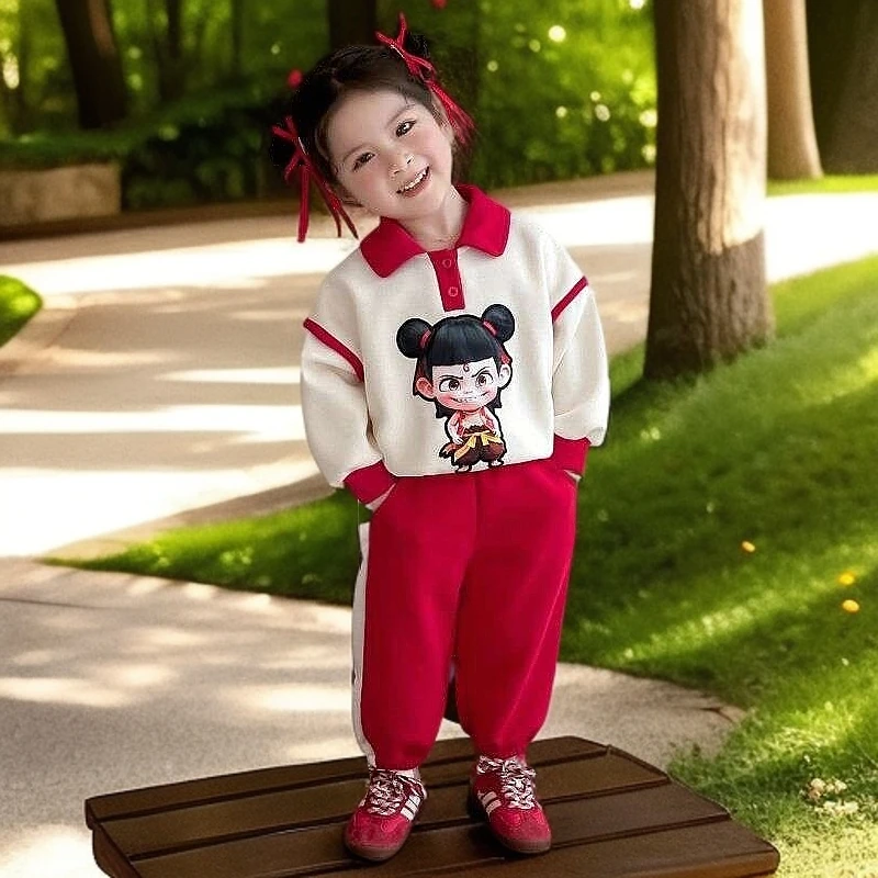 女童卫衣套装春秋2025新款儿童哪吒亮片服装女宝宝春装运动两件套