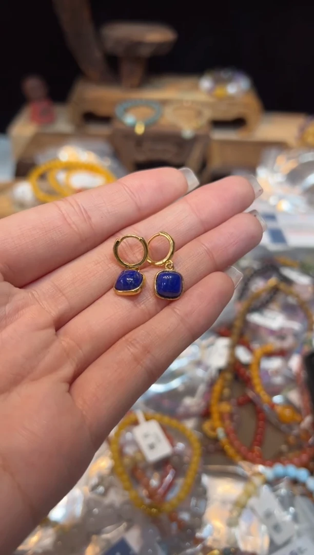 【闪购商品】青金石耳饰银S925镀金镶嵌@@Z2518