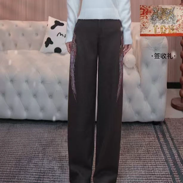 TCH私服冬款慵懒风烫钻时尚淑女咖色休闲长裤T75D20E1082轻奢tch