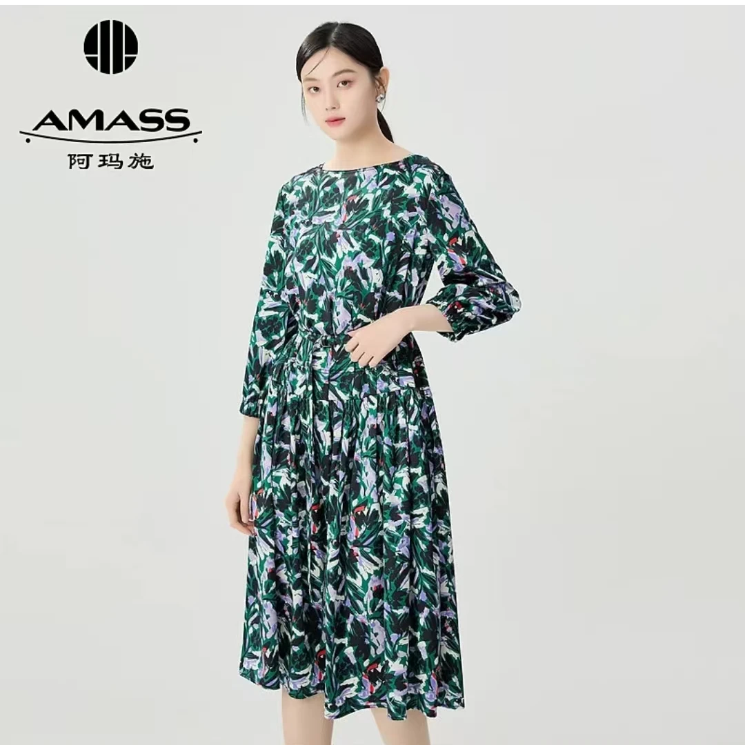 AMASS/阿玛施品质女装新款时尚优雅显瘦印花长袖连衣裙子5500548