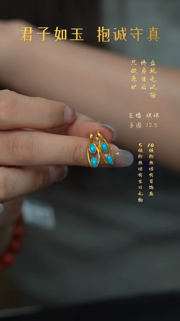 18K金镶嵌绿松石D25（多样性发一件）耳钉