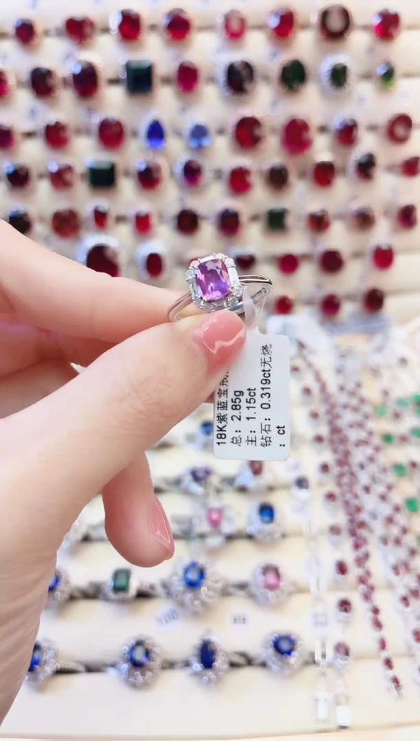 紫蓝宝戒指蓝宝石14K金镶嵌1