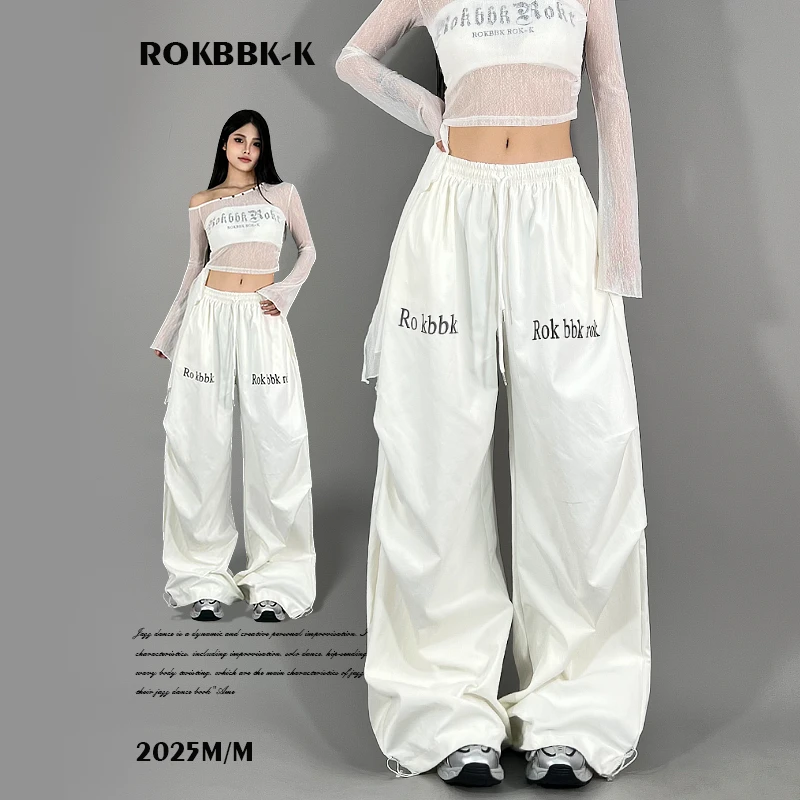 ROKBBK-K布韩街舞潮牌白色宽松垂坠感百搭休闲长裤女爵士舞
