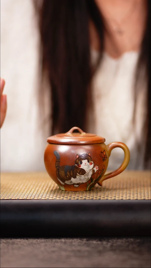 8小鱼柴烧猫咪盖杯