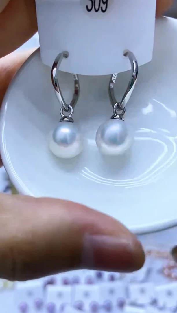银S925镶嵌耳饰淡水珍珠309