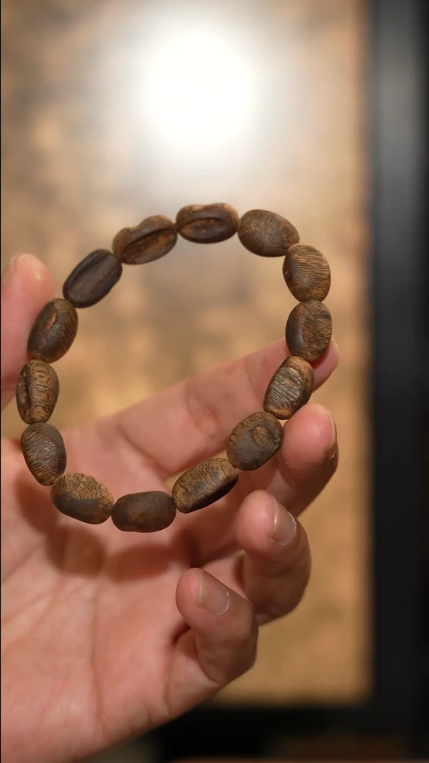 沉香手串海南绿奇楠咖啡豆随型单圈（不沉水）