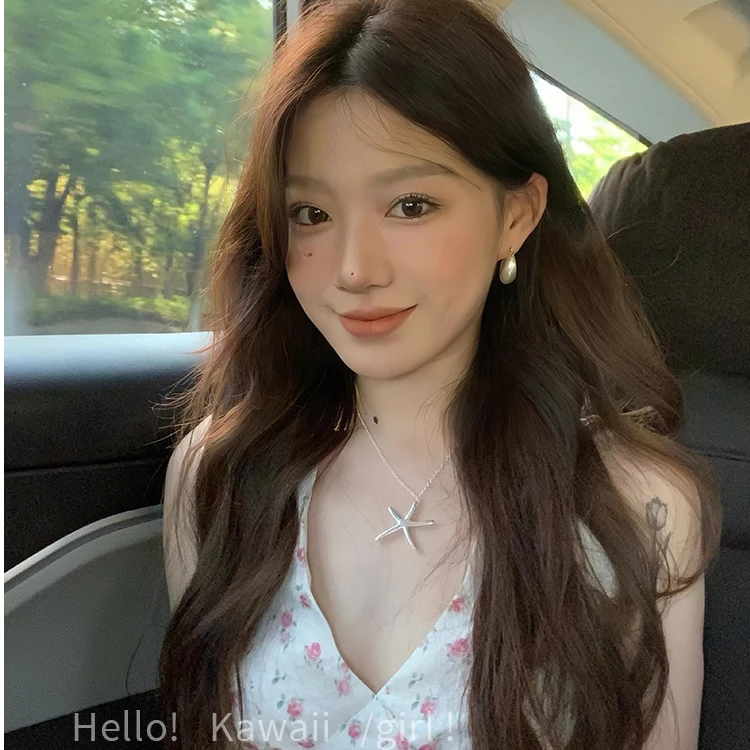 合金项链 韩系极简银色海星吊坠立体感锁骨链小众设计金属颈链