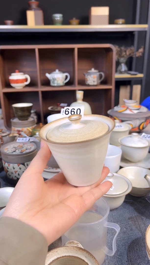 【闪购商品】陶八工粉引两才盖碗