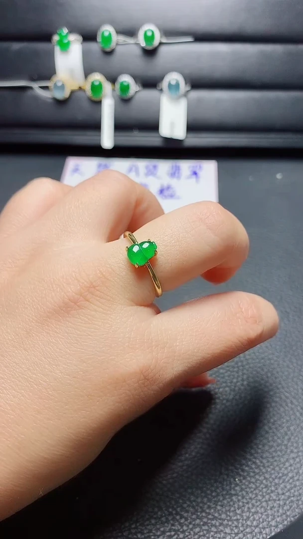 银S925镶嵌戒指翡翠 天然翡翠A货s925银镶