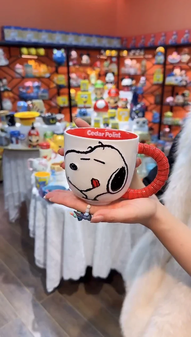 瓷片@@史努比红色手柄陶瓷杯