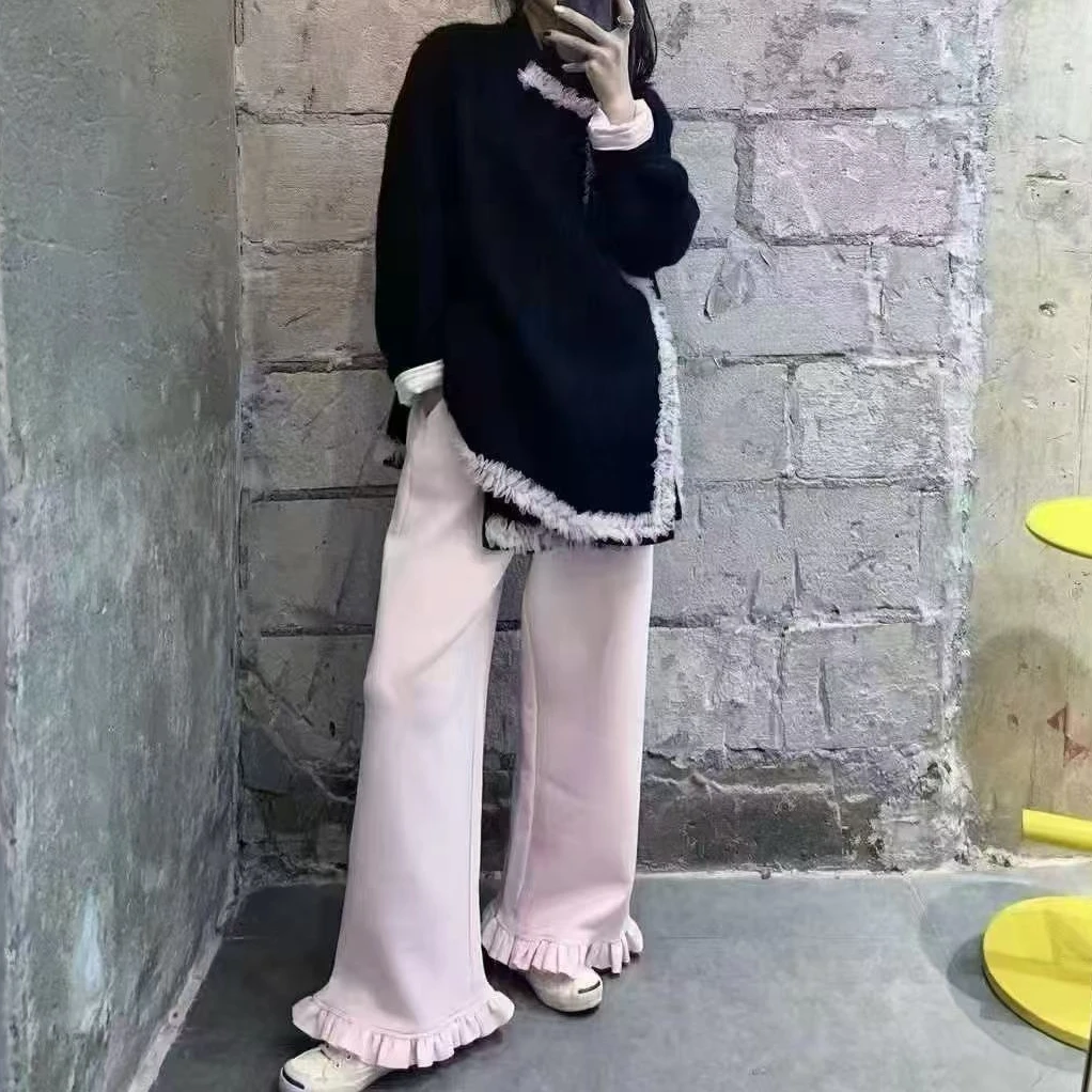 Ruckierz深圳南油原创百搭时尚设计师款荷叶边裤腿休闲裤