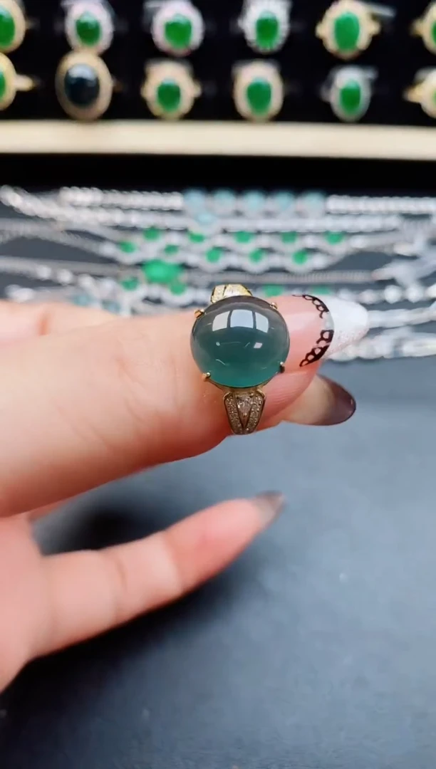 翡翠戒指银S925镶嵌85050