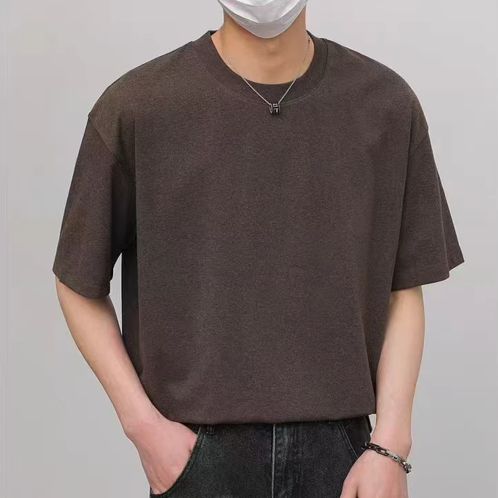 常规款修身型透气新潮风圆领T恤半袖上衣夏季潮流简约纯色休闲