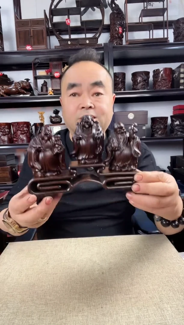 木老李红木工艺品三连+福禄寿