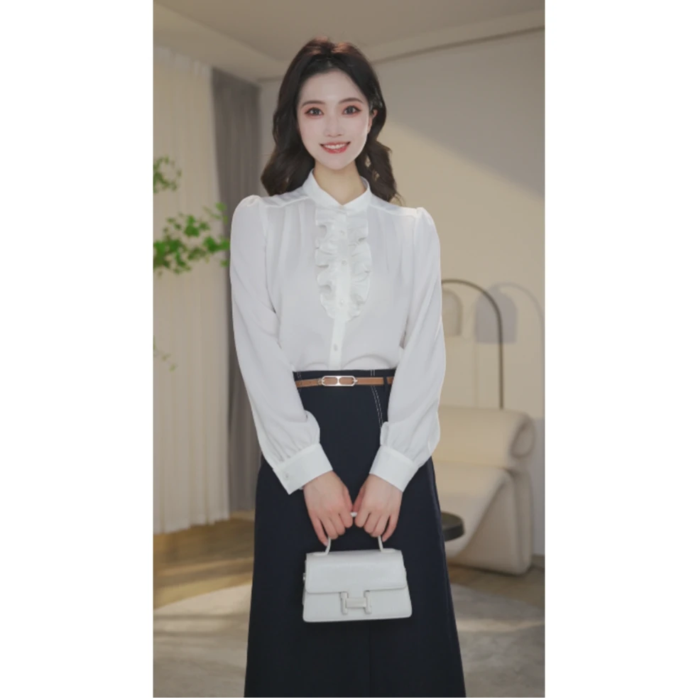 【婷婷甄选】新春衬衫女长袖2025年新款8591299白色法式气质衬衣