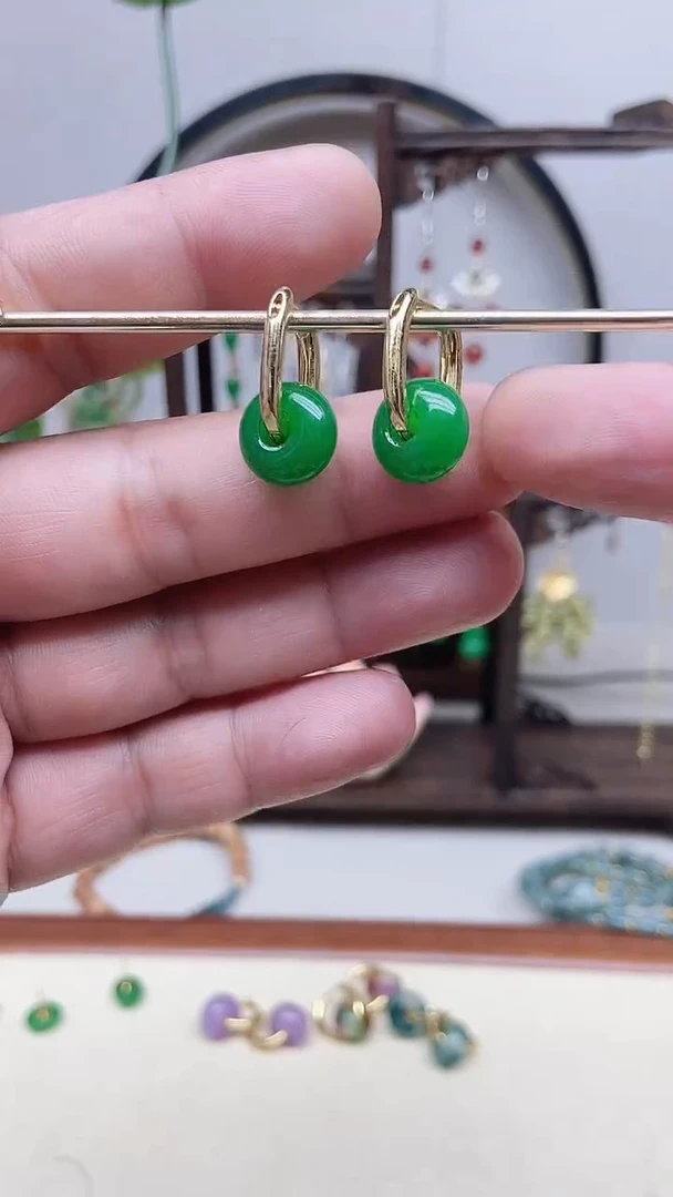 翡翠14K金镶嵌耳饰120号