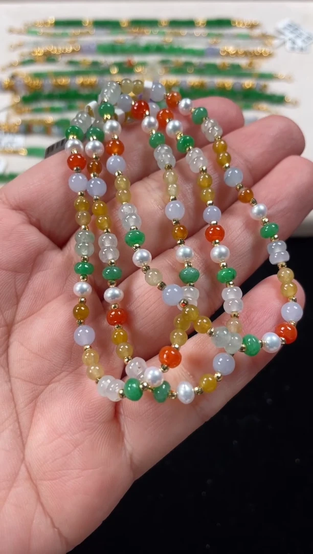 18K金镶嵌手串翡翠多样性 发货一条   P368