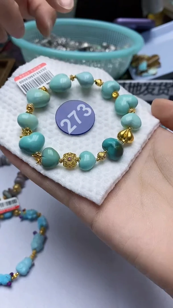 绿松石银S925镶嵌手串273