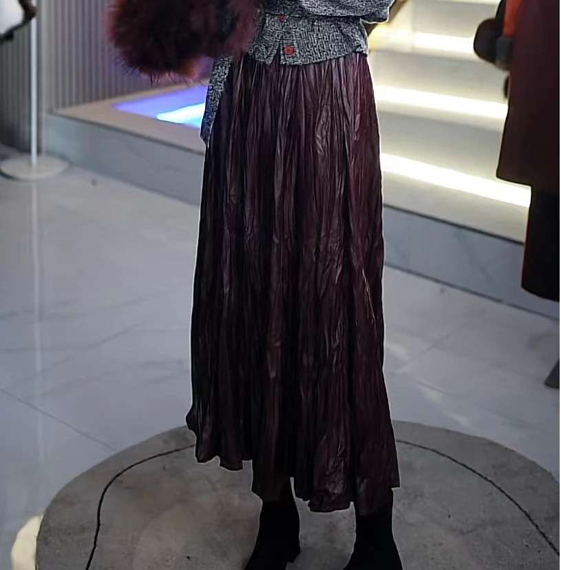 潮流时尚气质时尚百搭高腰显瘦A字不规则百褶半身裙2W9521+69