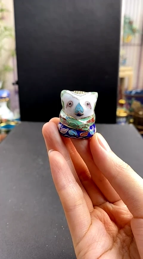 【闪购商品】非遗技艺 景泰蓝顶针熊猫蓝绿