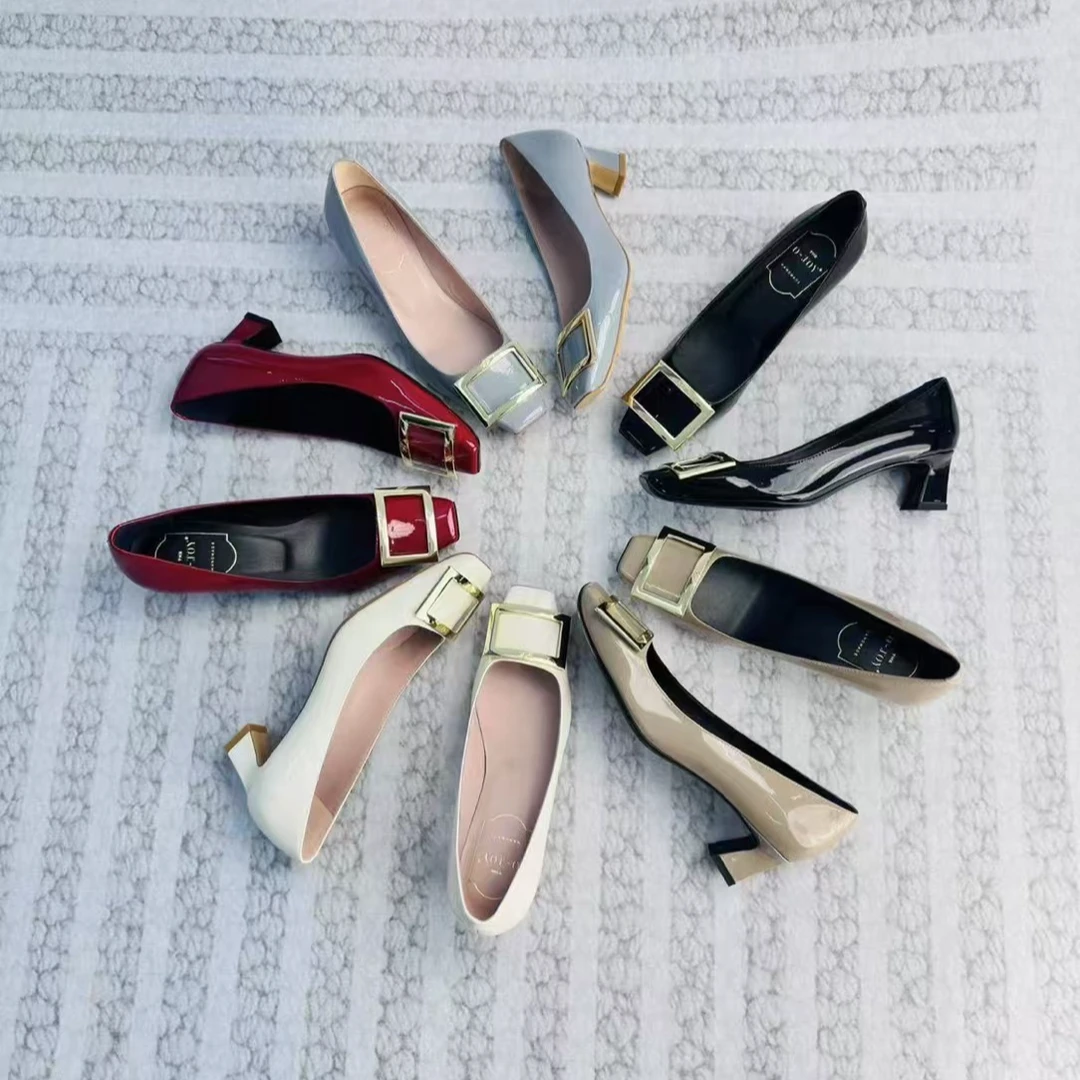 【R系列方跟5色】女士轻奢经典方扣法式气质女单鞋