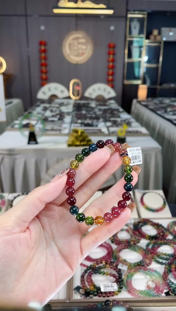未镶嵌老矿碧玺彩虹单圈手串7mm+碧玺dan多样性发货一条