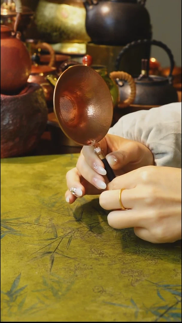 纯紫铜原色木柄茶漏