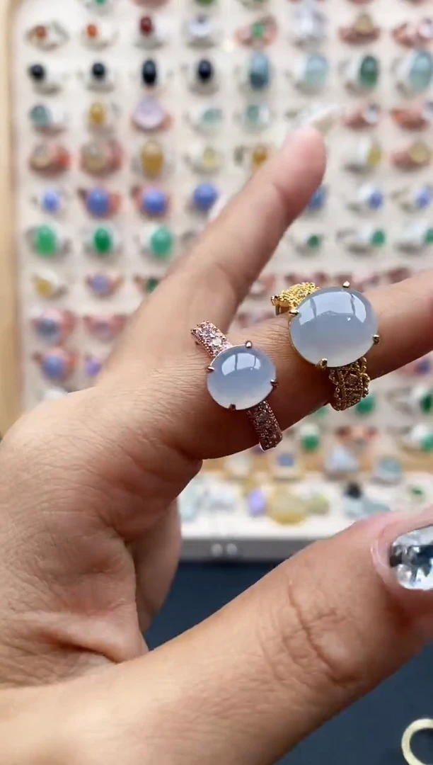 【闪购商品】翡翠戒指银S925镶嵌 缅甸天然A货翡翠555  7+2