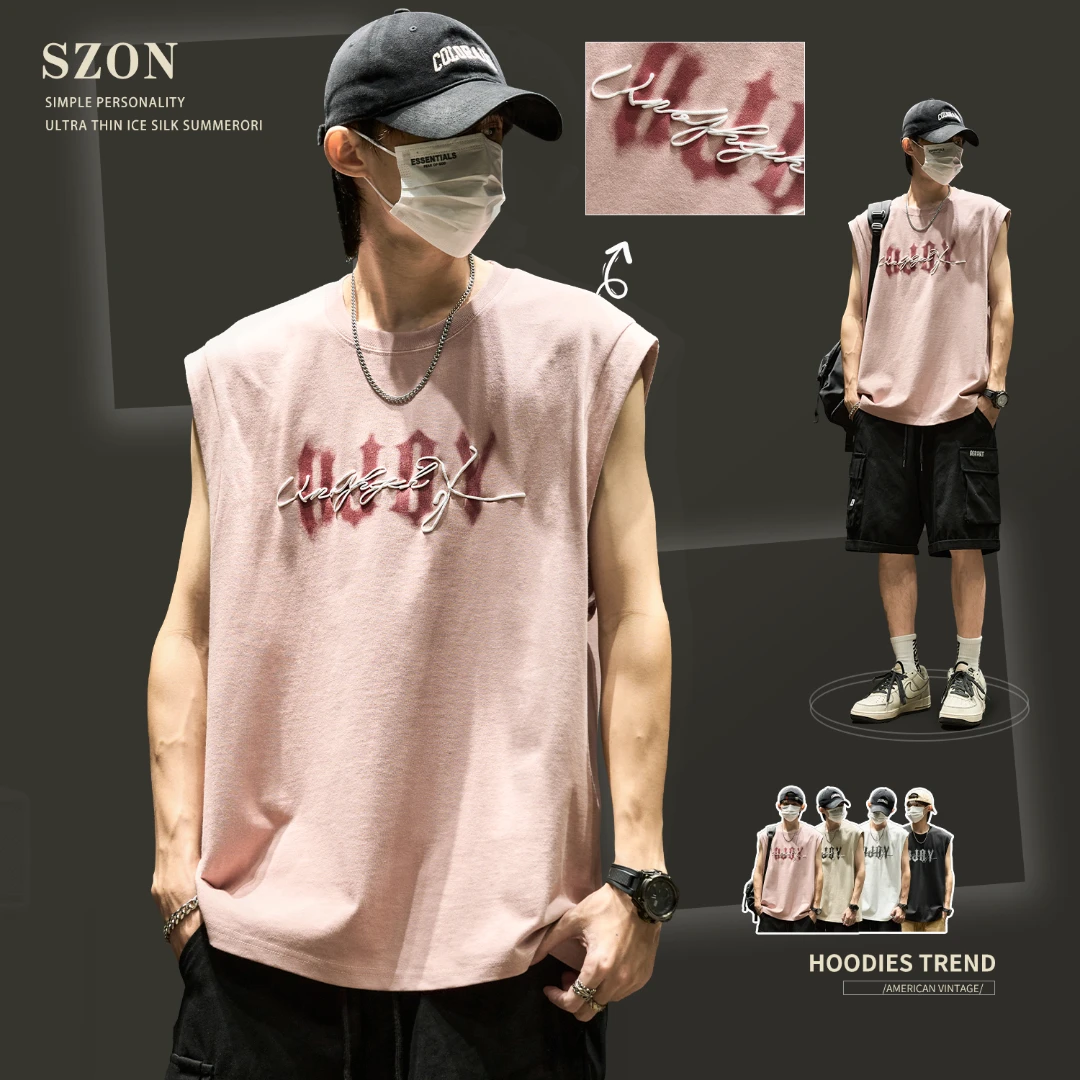 无袖背心背心男款爆款2025新款夏季宽松痞帅纯棉外穿休闲无袖t恤